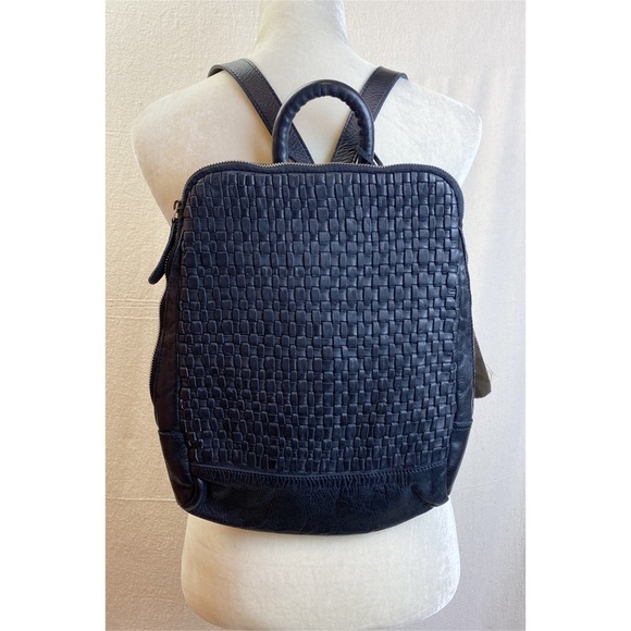 Valencia  Holland Black Woven Basketweave Washed Leather TK48 Backpack